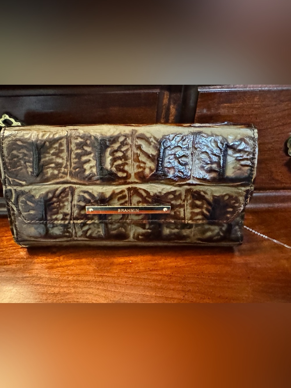 Brahmin Croc-Embossed Chestnut Brown Leather Clutch - Picture 2 of 3